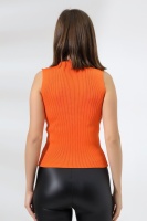Kadın Turuncu Yarım Balıkçı Yaka Kolsuz İnce Triko Kazak