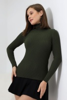 Kadın Yeşil Basic Balıkçı Yaka Triko Kazak