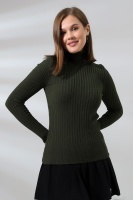 Kadın Yeşil Basic Balıkçı Yaka Triko Kazak