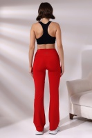 Kırmızı Kadın Fermuarlı İspanyol Paça Spor Tayt Sıkılaştırıcı Toparlayıcı Sporcu Bootcut Leggings