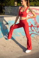 Kırmızı Kadın Set Spor Ispanyol Paça Tayt Ve Büstiyer Takım - Toparlayıcı Leggings