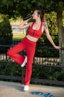 Kırmızı Kadın Set Spor Ispanyol Paça Tayt Ve Büstiyer Takım - Toparlayıcı Leggings