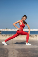 Kırmızı Kadın Set Spor Tayt Ve Büstiyer Takım - Yoga Fitnes - Plates - Toparlayıcı Leggings