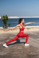 Kırmızı Kadın Set Spor Tayt Ve Büstiyer Takım - Yoga Fitnes - Plates - Toparlayıcı Leggings