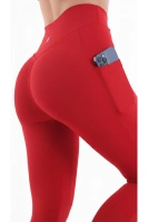 Kırmızı Kadın Spor Tayt Çift Cepli Sıkılaştırıcı Toparlayıcı Sporcu Taytı Leggings