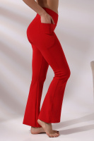 Kırmızı Kadın Yüksek Bel Toparlayıcı Çift Cepli Ispanyol Paça Spor Tayt Bootcut Leggings