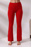 Kırmızı Kadın Yüksek Bel Toparlayıcı Çift Cepli Ispanyol Paça Spor Tayt Bootcut Leggings