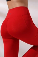 Kırmızı Kadın Yüksek Bel Toparlayıcı Çift Cepli Ispanyol Paça Spor Tayt Bootcut Leggings