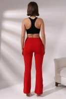 Kırmızı Kadın Yüksek Bel Toparlayıcı Çift Cepli Ispanyol Paça Spor Tayt Bootcut Leggings