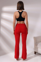 Kırmızı Kadın Yüksek Bel Toparlayıcı Çift Cepli Ispanyol Paça Spor Tayt Bootcut Leggings