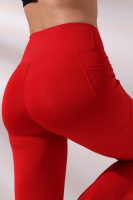 Kırmızı Kadın Yüksek Bel Toparlayıcı Çift Cepli Ispanyol Paça Spor Tayt Bootcut Leggings
