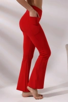 Kırmızı Kadın Yüksek Bel Toparlayıcı Çift Cepli Ispanyol Paça Spor Tayt Bootcut Leggings