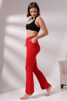 Kırmızı Kadın Yüksek Bel Toparlayıcı Çift Cepli Ispanyol Paça Spor Tayt Bootcut Leggings
