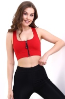 Kırmızı Pedli Fermuarlı Spor Büstiyer - Sports Bra / Crop Destekli Spor Sütyeni
