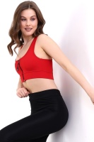 Kırmızı Pedli Fermuarlı Spor Büstiyer - Sports Bra / Crop Destekli Spor Sütyeni