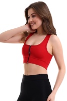 Kırmızı Pedli Fermuarlı Spor Büstiyer - Sports Bra / Crop Destekli Spor Sütyeni