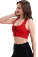 Kırmızı Pedli Fermuarlı Spor Büstiyer - Sports Bra / Crop Destekli Spor Sütyeni