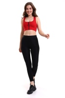 Kırmızı Pedli Fermuarlı Spor Büstiyer - Sports Bra / Crop Destekli Spor Sütyeni