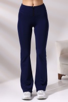 Lacivert Kadın Fermuarlı İspanyol Paça Spor Tayt Sıkılaştırıcı Toparlayıcı Sporcu Bootcut Leggings