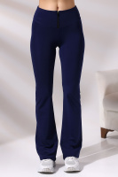 Lacivert Kadın Fermuarlı İspanyol Paça Spor Tayt Sıkılaştırıcı Toparlayıcı Sporcu Bootcut Leggings