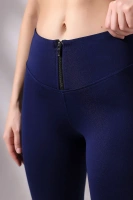 Lacivert Kadın Fermuarlı İspanyol Paça Spor Tayt Sıkılaştırıcı Toparlayıcı Sporcu Bootcut Leggings