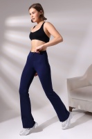 Lacivert Kadın Fermuarlı İspanyol Paça Spor Tayt Sıkılaştırıcı Toparlayıcı Sporcu Bootcut Leggings