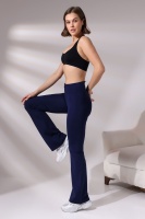 Lacivert Kadın Fermuarlı İspanyol Paça Spor Tayt Sıkılaştırıcı Toparlayıcı Sporcu Bootcut Leggings