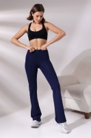 Lacivert Kadın Fermuarlı İspanyol Paça Spor Tayt Sıkılaştırıcı Toparlayıcı Sporcu Bootcut Leggings