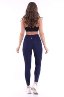 Lacivert Kadın Spor Tayt Çift Cepli Sıkılaştırıcı Toparlayıcı Sporcu Taytı Leggings