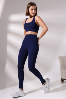 Lacivert Kadın Spor Tayt Sıkılaştırıcı Toparlayıcı Yüksek Bel Tam Boy Spor Tayt Leggings Fitness