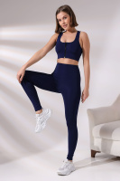 Lacivert Kadın Spor Tayt Sıkılaştırıcı Toparlayıcı Yüksek Bel Tam Boy Spor Tayt Leggings Fitness