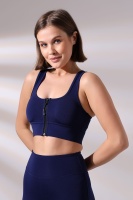 Lacivert Pedli Fermuarlı Spor Büstiyer - Sports Bra / Crop Destekli Spor Sütyeni