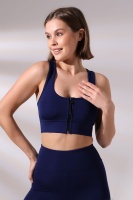 Lacivert Pedli Fermuarlı Spor Büstiyer - Sports Bra / Crop Destekli Spor Sütyeni