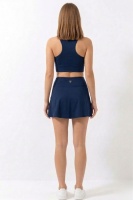 Lacivert Yüksek Bel Çift Katmanlı Mini Etek Tenis Eteği ve Fermuarlı Büstiyer Crop Takım