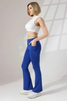 Saks Kadın Yüksek Bel Toparlayıcı Çift Cepli Ispanyol Paça Spor Tayt Bootcut Leggings