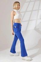 Saks Kadın Yüksek Bel Toparlayıcı Çift Cepli Ispanyol Paça Spor Tayt Bootcut Leggings