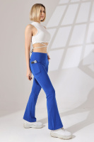 Saks Kadın Yüksek Bel Toparlayıcı Çift Cepli Ispanyol Paça Spor Tayt Bootcut Leggings