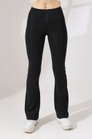 Siyah Kadın Fermuarlı İspanyol Paça Spor Tayt Sıkılaştırıcı Toparlayıcı Sporcu Bootcut Leggings