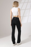 Siyah Kadın Fermuarlı İspanyol Paça Spor Tayt Sıkılaştırıcı Toparlayıcı Sporcu Bootcut Leggings