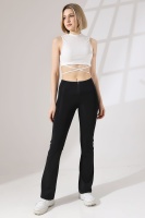 Siyah Kadın Fermuarlı İspanyol Paça Spor Tayt Sıkılaştırıcı Toparlayıcı Sporcu Bootcut Leggings