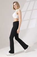 Siyah Kadın Fermuarlı İspanyol Paça Spor Tayt Sıkılaştırıcı Toparlayıcı Sporcu Bootcut Leggings