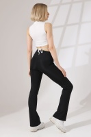 Siyah Kadın Fermuarlı İspanyol Paça Spor Tayt Sıkılaştırıcı Toparlayıcı Sporcu Bootcut Leggings