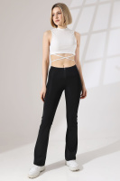 Siyah Kadın Fermuarlı İspanyol Paça Spor Tayt Sıkılaştırıcı Toparlayıcı Sporcu Bootcut Leggings