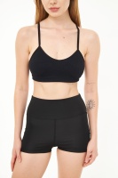 Siyah Kadın Kısa Toparlayıcı Yüksek Bel Spor Şort Voleybol Biker Leggings Fitness