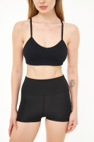 Siyah Kadın Kısa Toparlayıcı Yüksek Bel Spor Şort Voleybol Biker Leggings Fitness