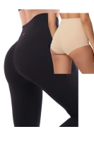 Siyah Kadın Set Cepli Spor Tayt Ve Bej Silikonlu Lazer Slip Takım - Yoga Fitnes - Plates - Toparlayıcı Leggings