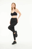 Siyah Kadın Spor Tayt Sıkılaştırıcı Toparlayıcı Yüksek Bel Tam Boy Spor Tayt Leggings Fitness