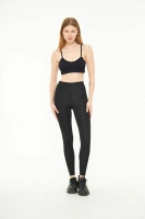 Siyah Kadın Spor Tayt Sıkılaştırıcı Toparlayıcı Yüksek Bel Tam Boy Spor Tayt Leggings Fitness