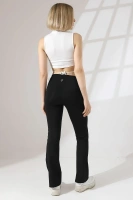 Siyah Kadın Yüksek Bel Toparlayıcı Çift Cepli Ispanyol Paça Spor Tayt Bootcut Leggings