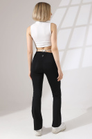 Siyah Kadın Yüksek Bel Toparlayıcı Çift Cepli Ispanyol Paça Spor Tayt Bootcut Leggings